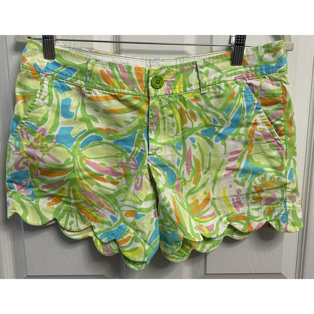 Lilly Pulitzer Buttercup Womens Scalloped‎ Short Shorts Green/Blue/Pink Sz. 2